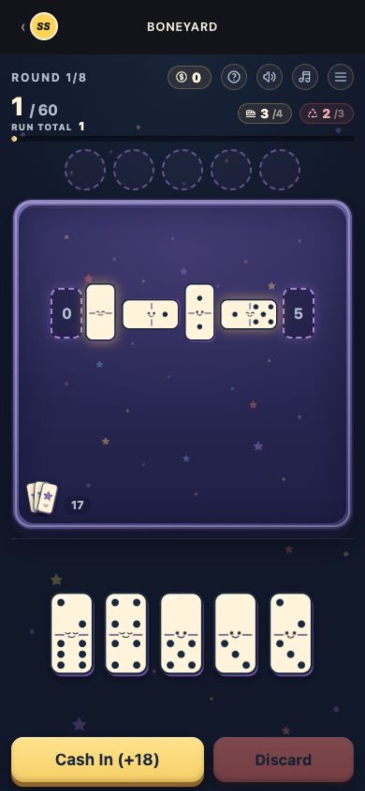 BONEYARD gameplay with friendly dominoes on a midnight violet play tray